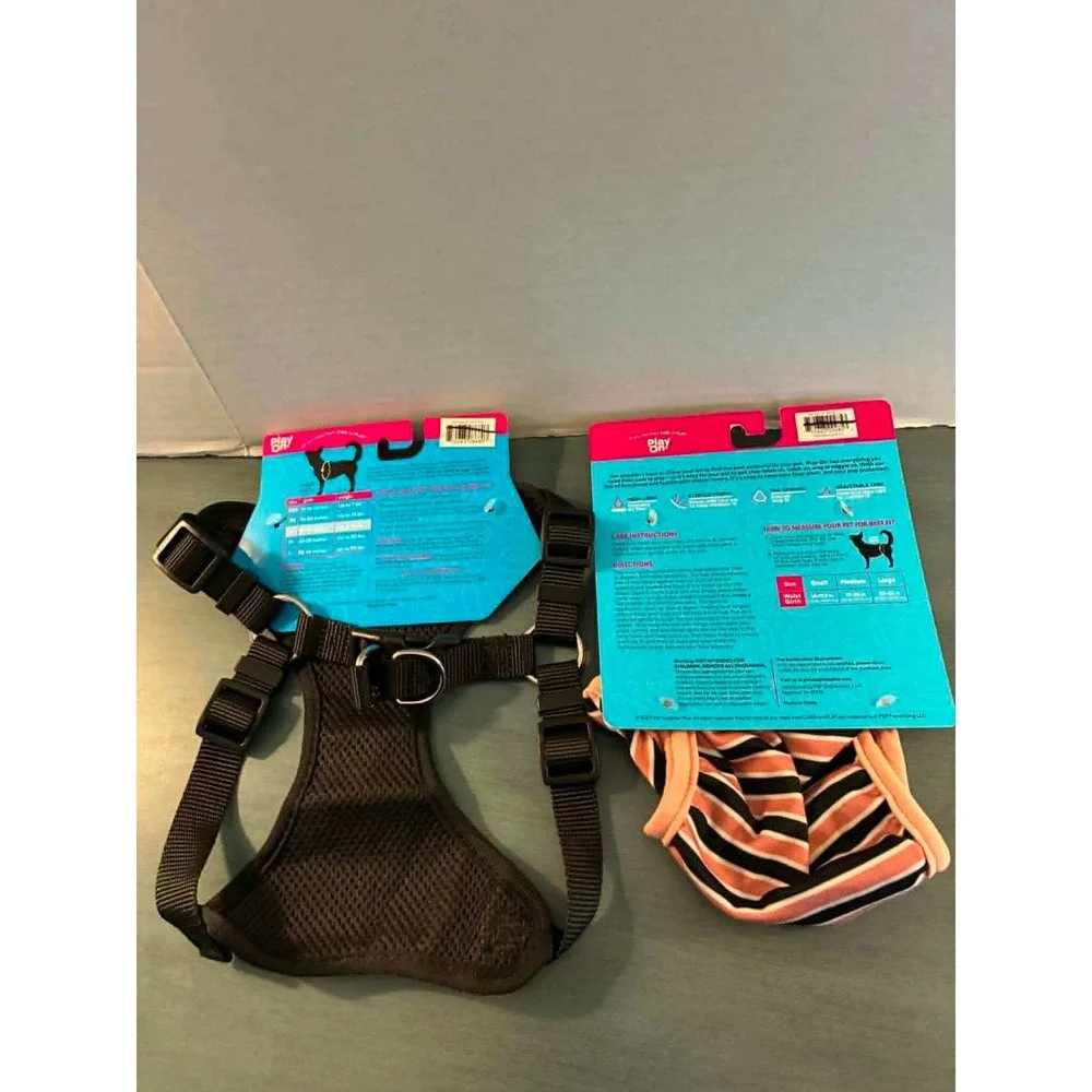 Play On Harness‎ and Diaper Cover Set Small Pink Leopard Stripe New Pet 2pack